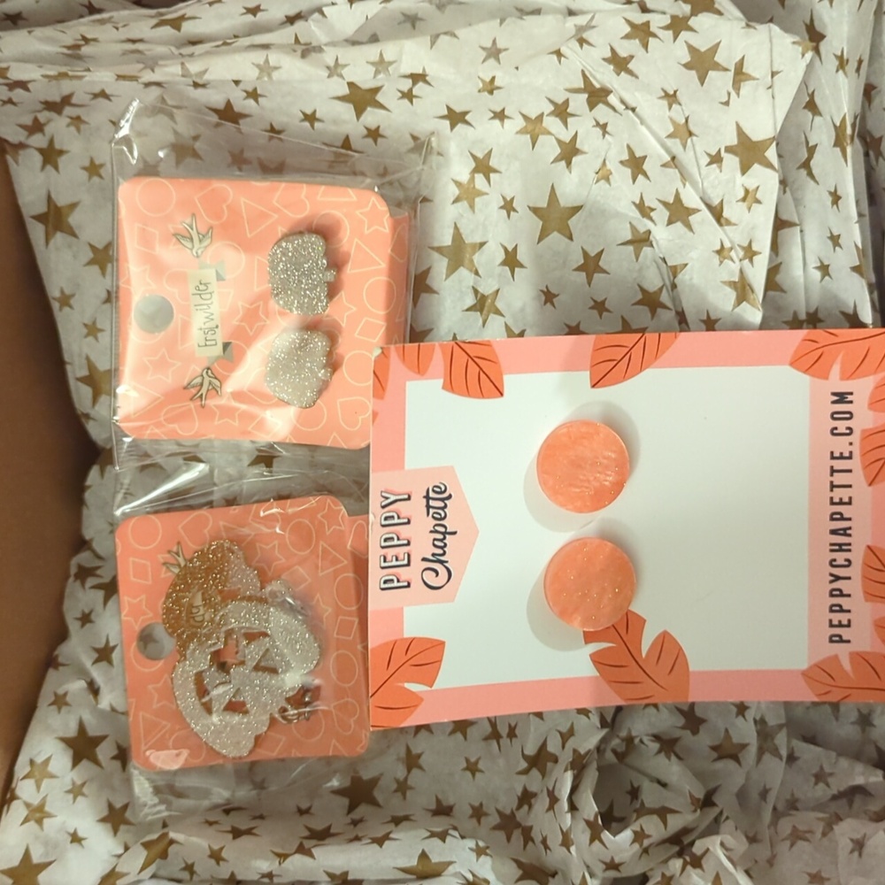 NWT 🎃 ERSTWILDER & PEPPY CHAPETTE 🎃 HALLOWEEN PUMPKIN acrylic earring BUNDLE